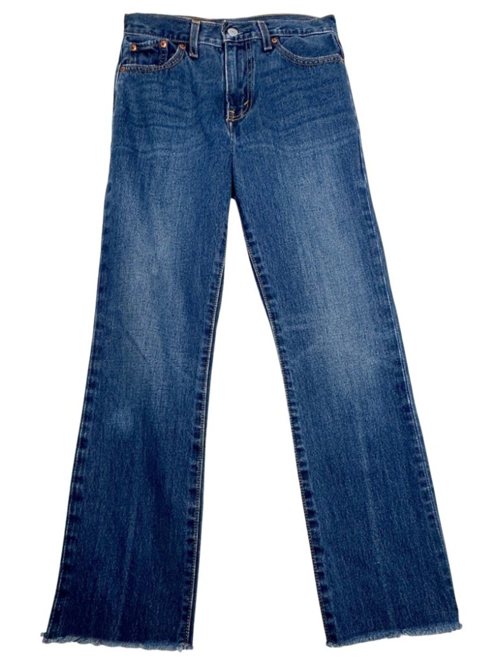 LEVI'S JEANS HIGH RISE STRAIGHT 90's RAW EDGE CLEAN GIRL MEDIUM/DARK WASH 26